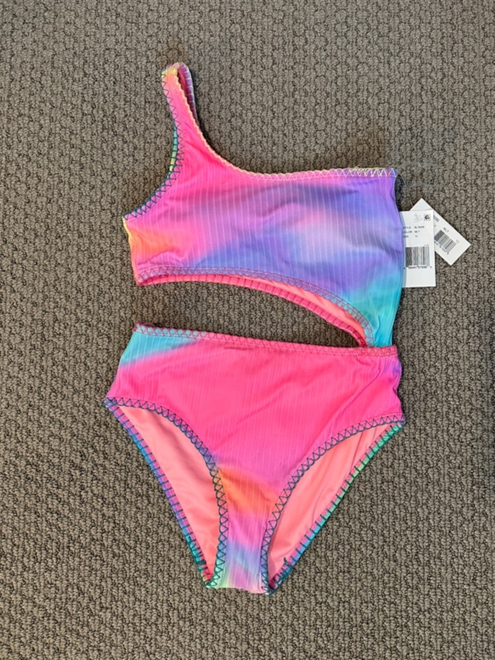 Girls One-Shoulder Cutout One Piece Swimsuit